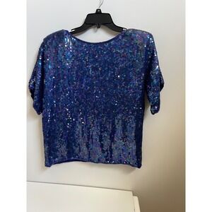 VTG Albert Paul Sequin Top Silk Blend Short Sleeve Iridescent Party Blouse
Sz  M